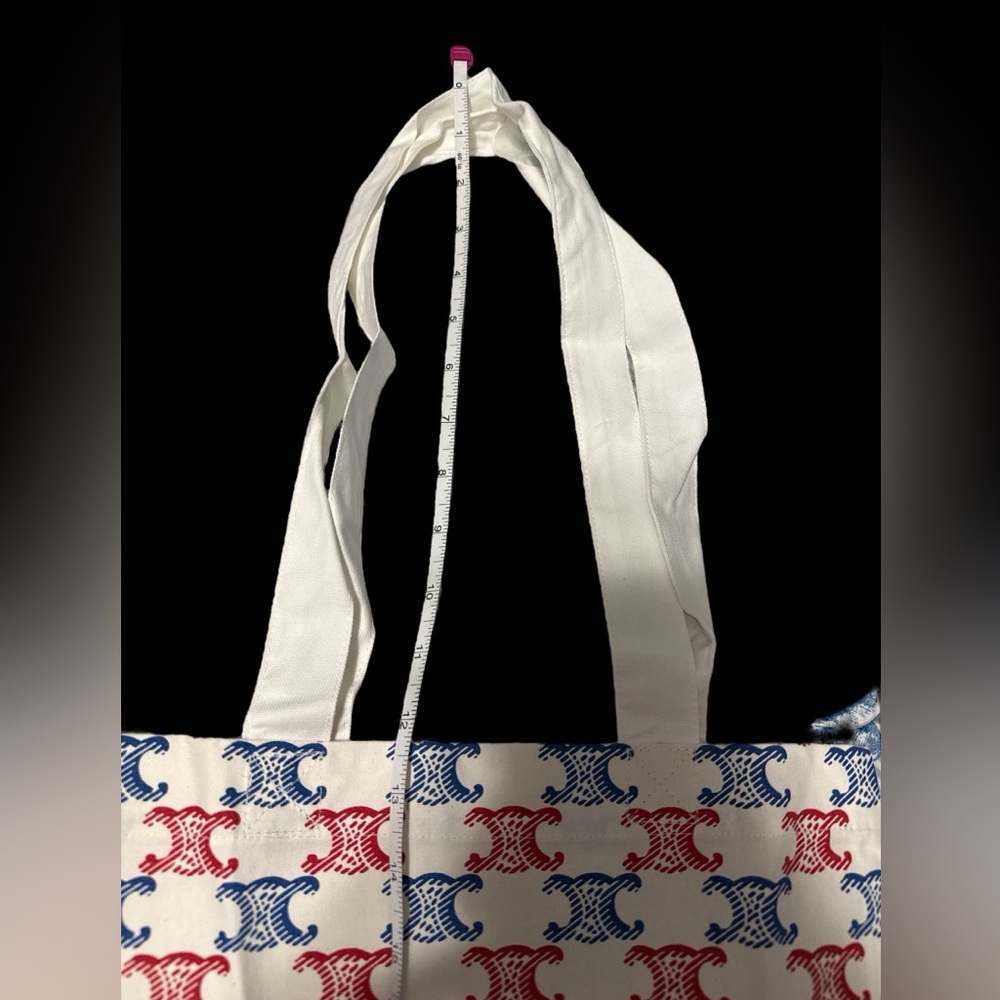 New Canvas Celine GWP Tote with Red and Blue Design on White - Picture 5 of 6